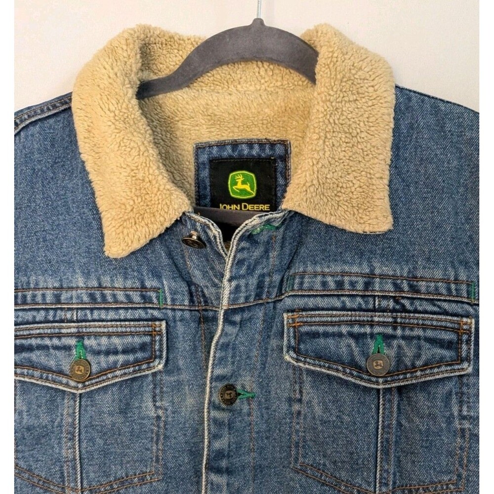 VTG John Deere Mens M Jean Jacket Sherpa Lined Farmer Trucker Coat Bomber